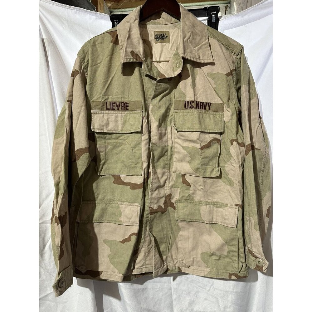 VTG U.S. Navy Combat Desert Camouflage BDU Coat Jacket Size Med Short NAMED 1991